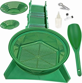 10-Piece Gold Panning Kit for Serious Prospectors: Includes 31" Sluice Box, Pans, Scoop, Sniffer Bottle, and Gold Vials—Perfect for Gold Rush Adventures