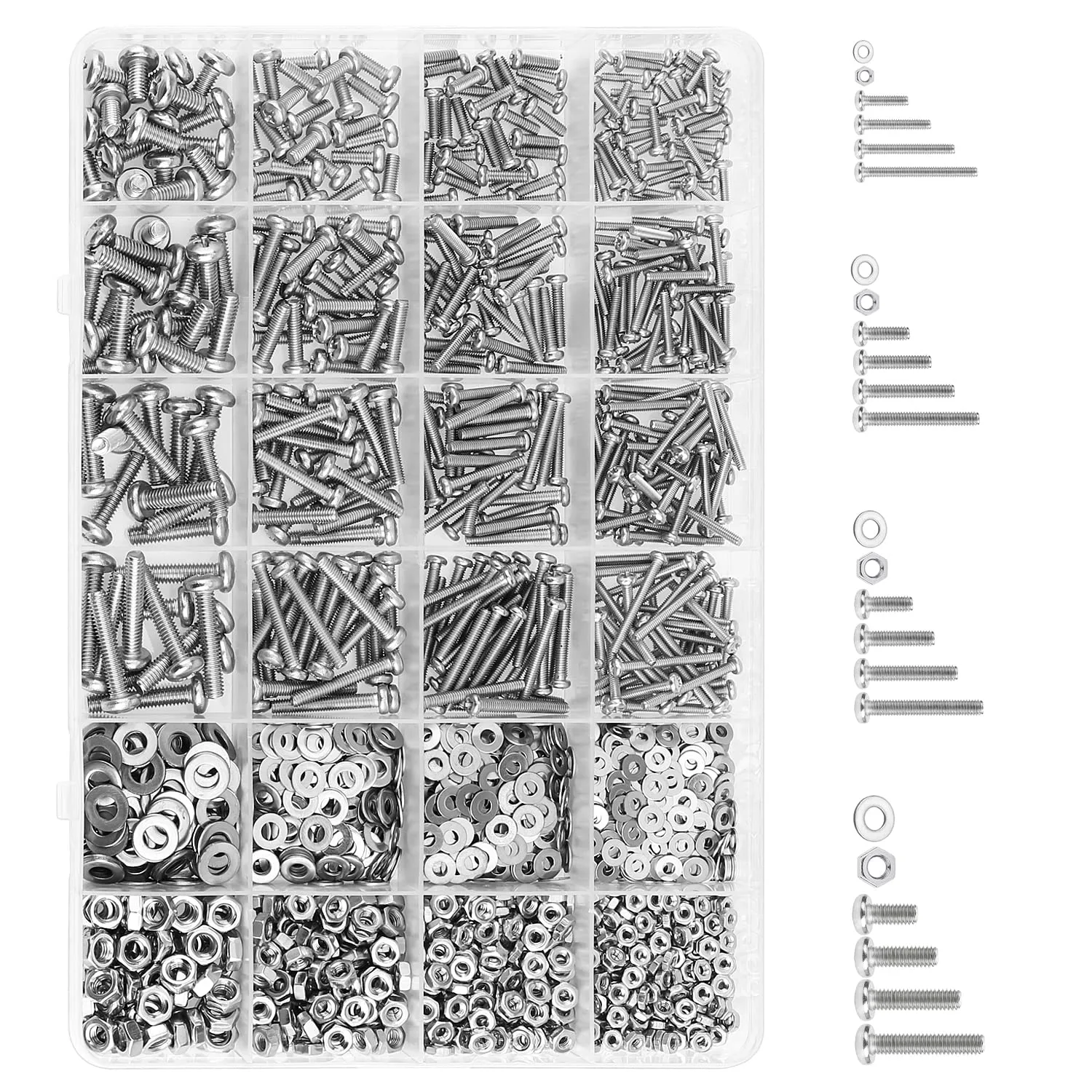1280 Pieces M2 M2.5 M3 M4 304 Stainless Steel Phillips Pan Head Machine Screws, Metric Screws Bolts Washers Nuts Kit, 304 Stainless Steel