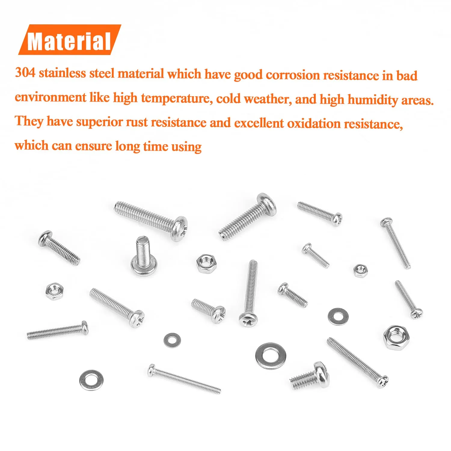 1280 Pieces M2 M2.5 M3 M4 304 Stainless Steel Phillips Pan Head Machine Screws, Metric Screws Bolts Washers Nuts Kit, 304 Stainless Steel