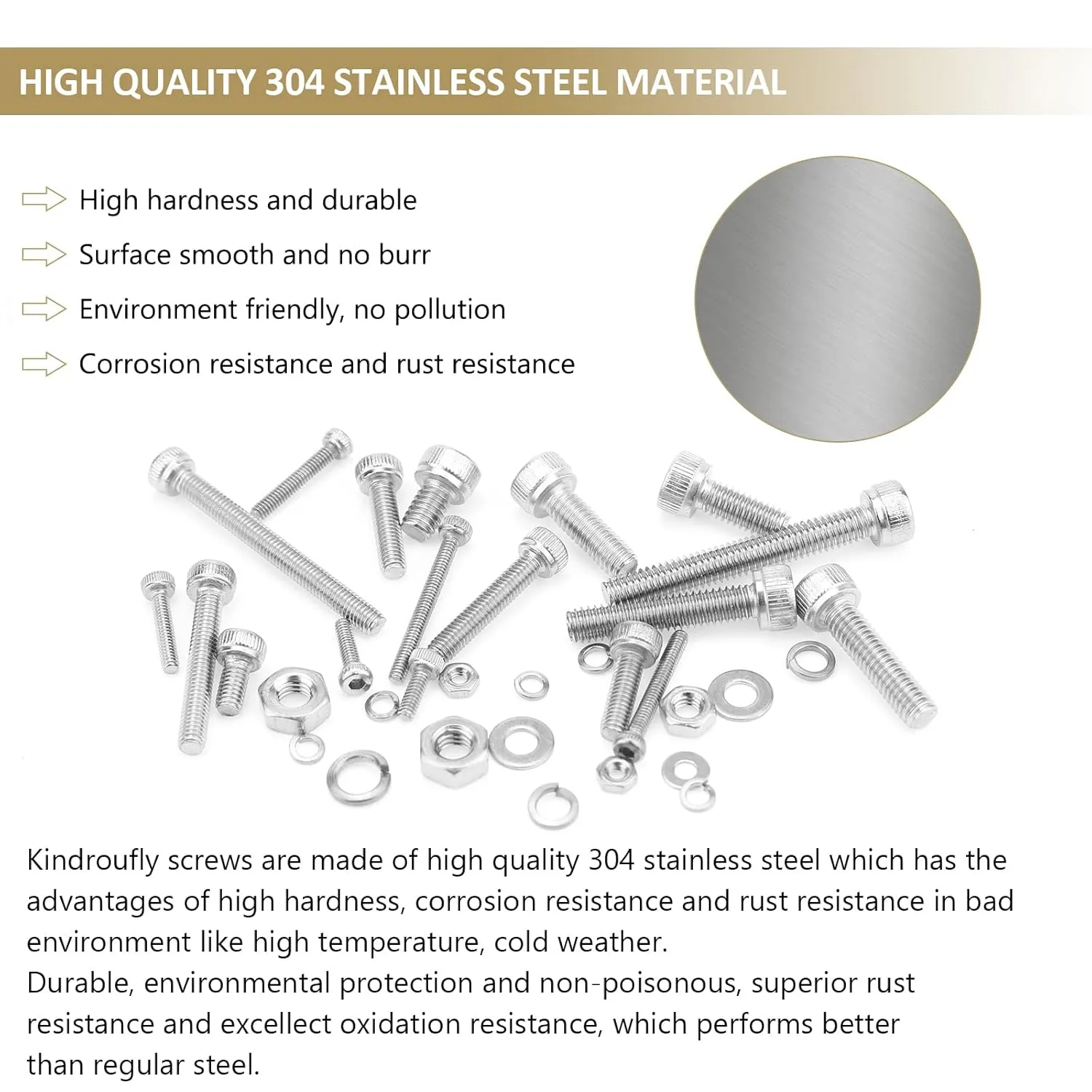 1504 Pieces Socket Head Cap Screws Nuts Washers Kit, Kindroufly M2 M3 M4 Screw Assortment Kit, Metric Screw Set, Bolts and Nuts, Machine Screws, 304 Stainless Steel, Fully Machine Thread, Silver