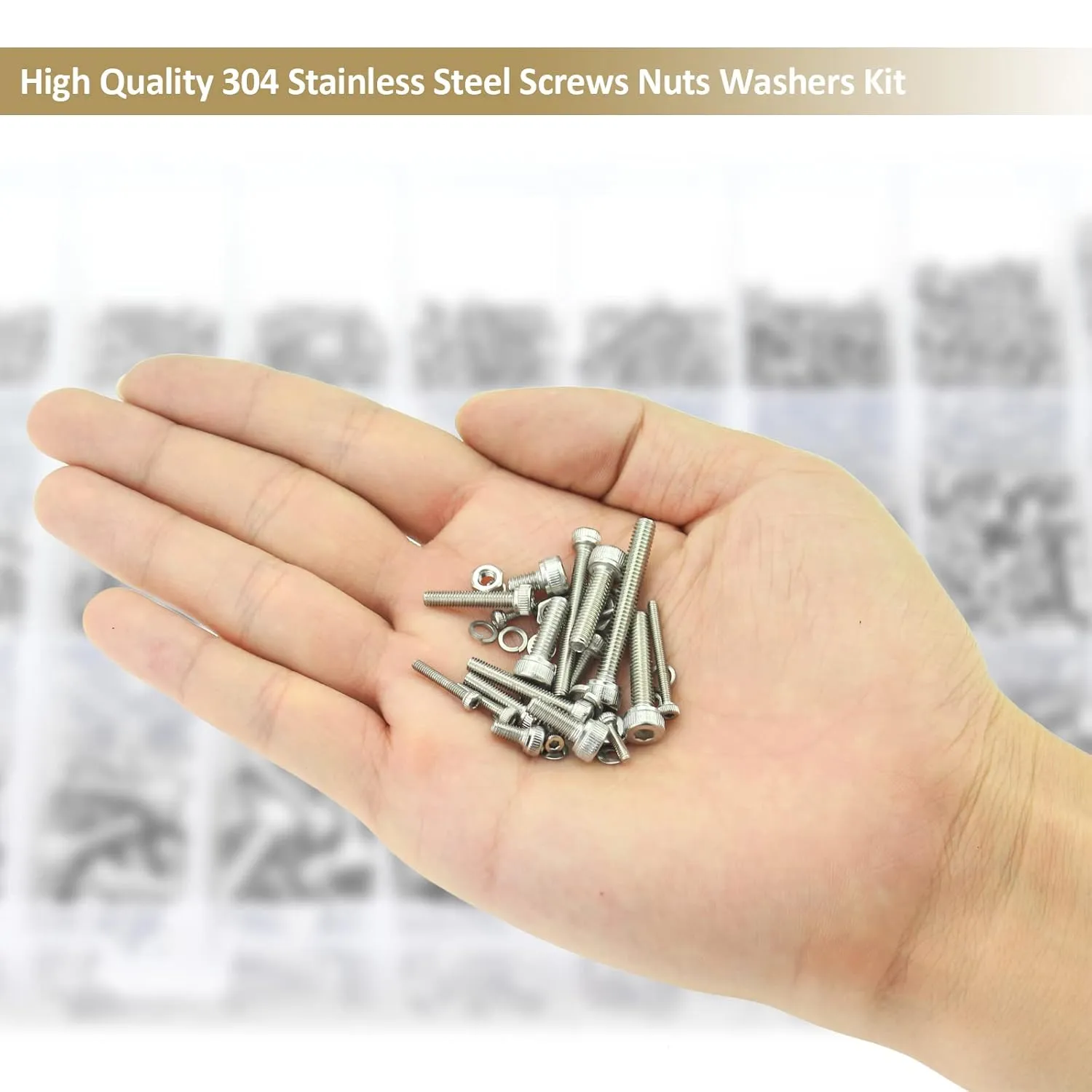 1504 Pieces Socket Head Cap Screws Nuts Washers Kit, Kindroufly M2 M3 M4 Screw Assortment Kit, Metric Screw Set, Bolts and Nuts, Machine Screws, 304 Stainless Steel, Fully Machine Thread, Silver