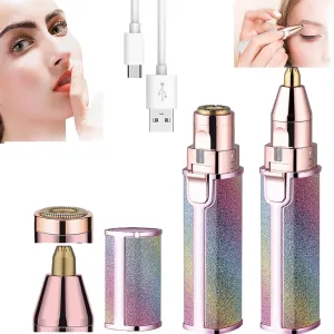 2-in-1 Women's Eyebrow and Facial Hair Removal Device, Electric Portable Face Shaver and Eyebrow Trimmer, Flawless Facial Hair Remover, Rechargeable Lips Body Facial Razor (B)