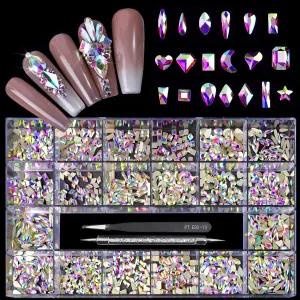 20 Types of 1000 Crystal AB Diamonds Mix Flatback DIY Crafts Rhinestone Crystals 3D Decorations Flat Back Stones Set  Tweezers   Drill Pen