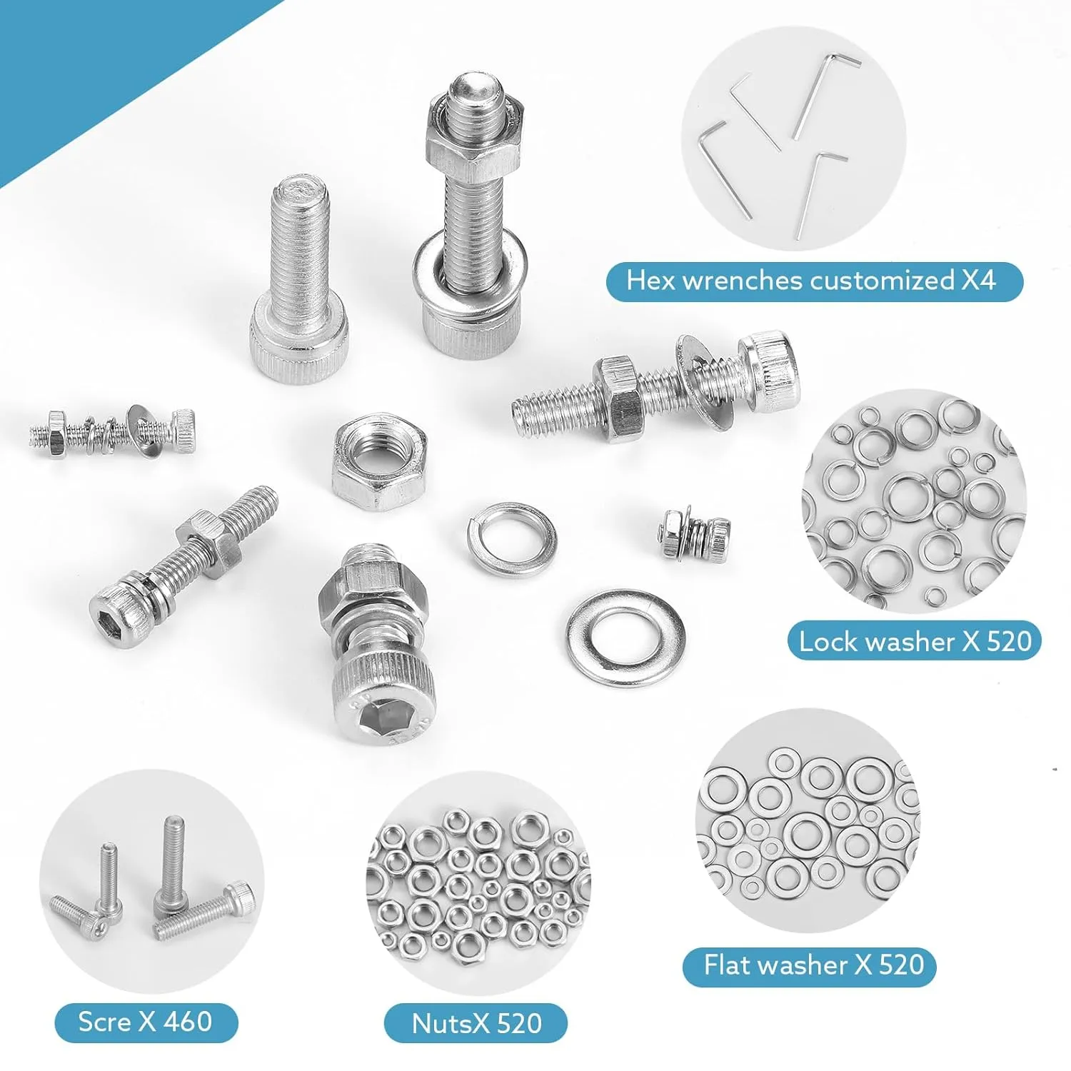 2024 Pcs Metric Screw Assortment, Nuts and Bolts Assortment Kit Metric Machine Screw Assortment M2 M3 M4 M5, 304 Stainless Steel Hex Socket Head Screws Nuts Bolts and Washers Set