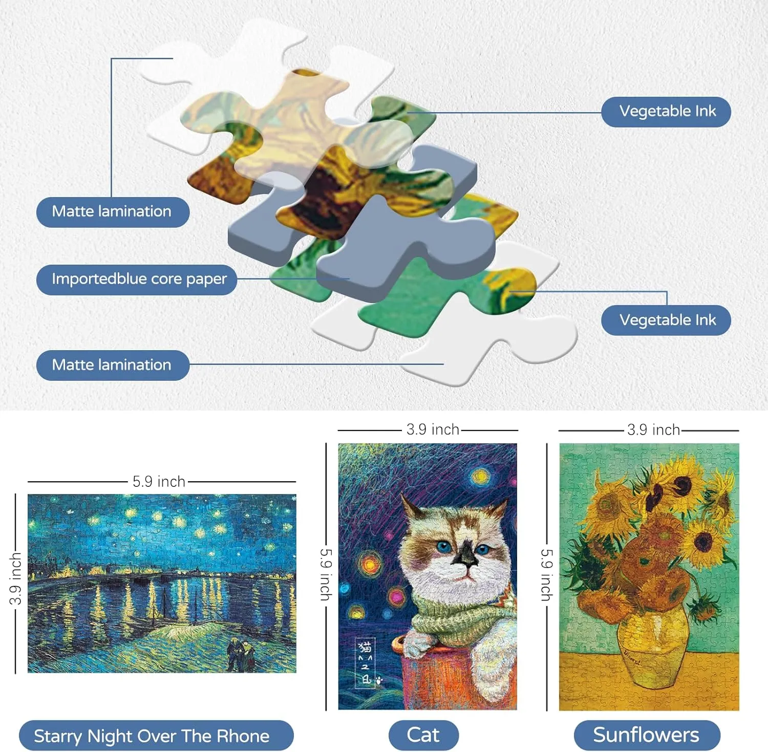 234 Mini Puzzles for Adults & Kids - Starry Night caps Coll Jumbo Puzzles 3 Pack (6" x 4")