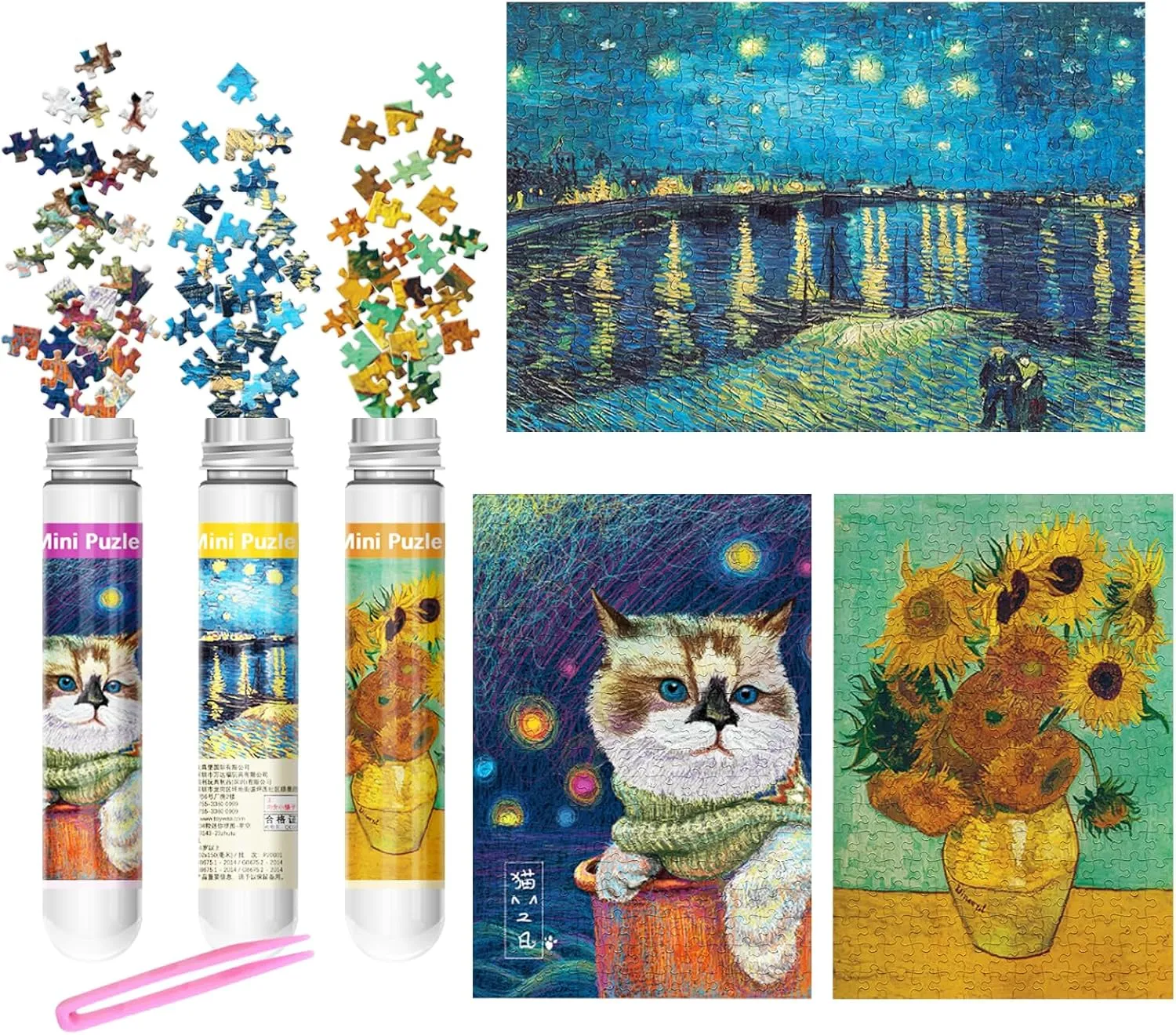 234 Mini Puzzles for Adults & Kids - Starry Night caps Coll Jumbo Puzzles 3 Pack (6" x 4")