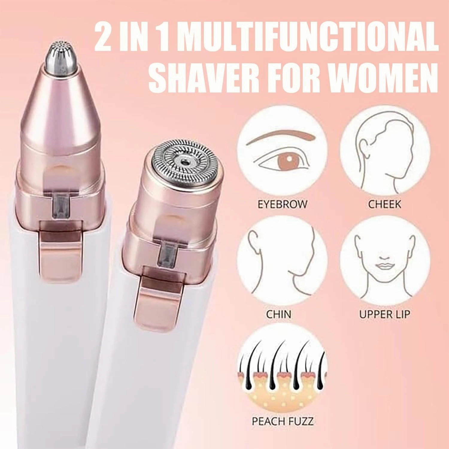 2-in-1 Women's Eyebrow and Facial Hair Removal Device, Facial Hair Trimmer, Rechargeable Lips Body Facial Razor, Deplaning Facial Hair Removal for Women (Colorful A)