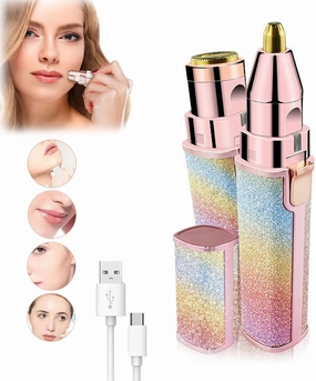2-in-1 Women's Eyebrow and Facial Hair Removal Device, Facial Hair Trimmer, Rechargeable Lips Body Facial Razor, Deplaning Facial Hair Removal for Women (Colorful A)
