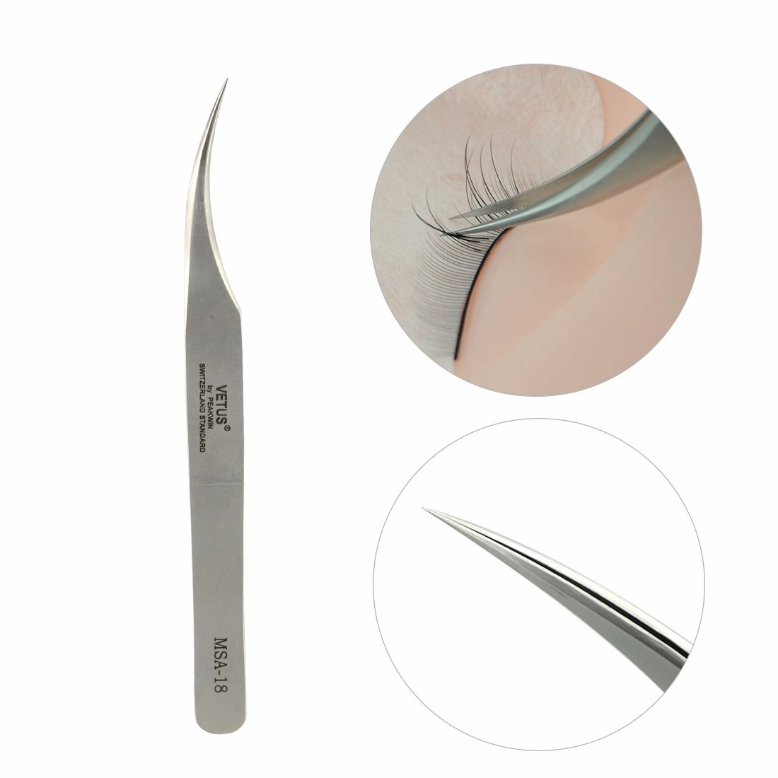 2 Pieces Vetus Eyelash Tweezers Fine Point High Precision Stainless Steel Tweezers with Suprior Case