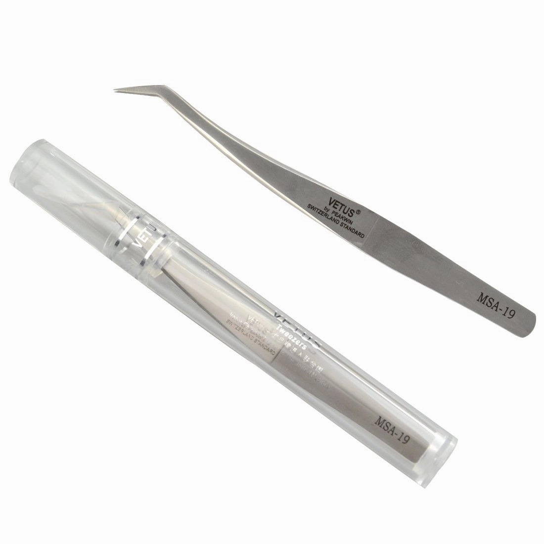 2 Pieces Vetus Eyelash Tweezers Fine Point High Precision Stainless Steel Tweezers with Suprior Case
