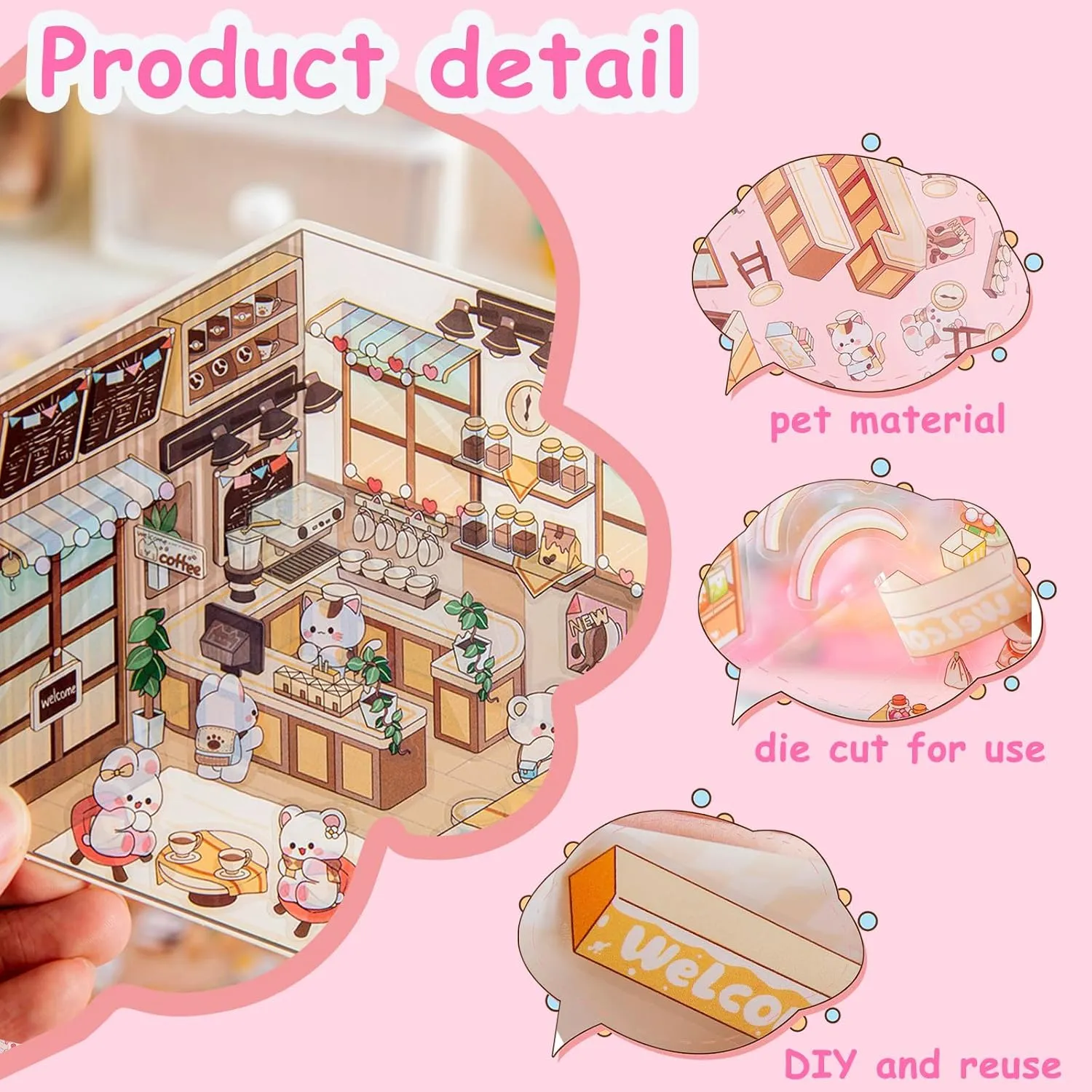 30 Sets DIY 3D House Stickers Kit Non-Toxic & Safe 3D Miniature Scene Therapy for Kids & Adults, Stress Relief Sticker Cartoon Scenes with Tweezers, Reusable Miniature Room DIY Sticker Kit for Age 3 