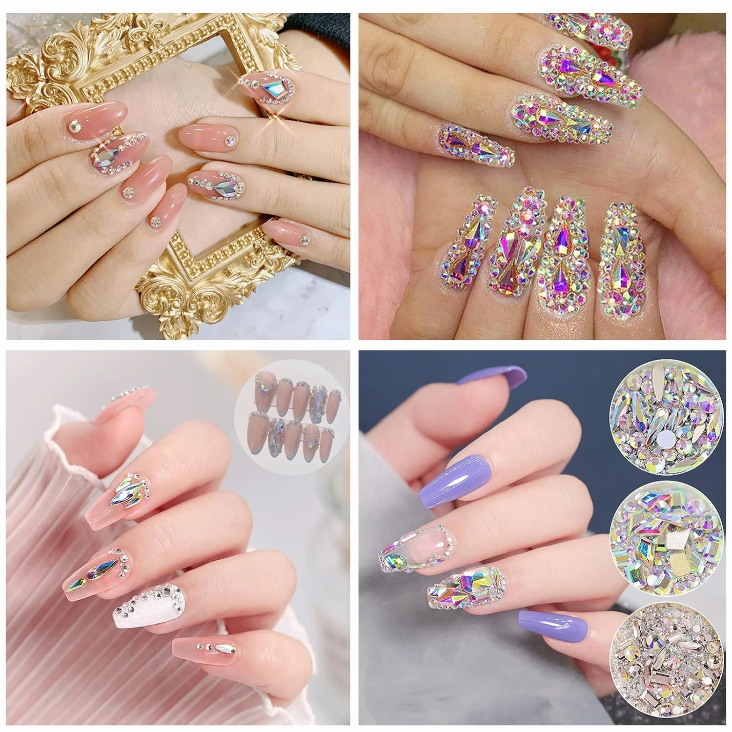 3100Pcs AB Crystal Nail Rhinestones, HOINCO Mix 20 Styles Flatback Rhinestone, 12 Types of 600 Diamonds   2500 Round Beads, Crystals 3D Flat Back Gemstones for Nail DIY Crafts with Tweezers Pen