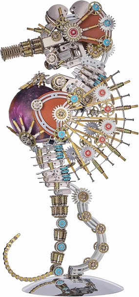 3D Metal Puzzles, DIY Metal Puzzle Toys for Adult, Cyberpunk Mechanical Seahorse with Colored Lights Decoration for Men's Birthday
