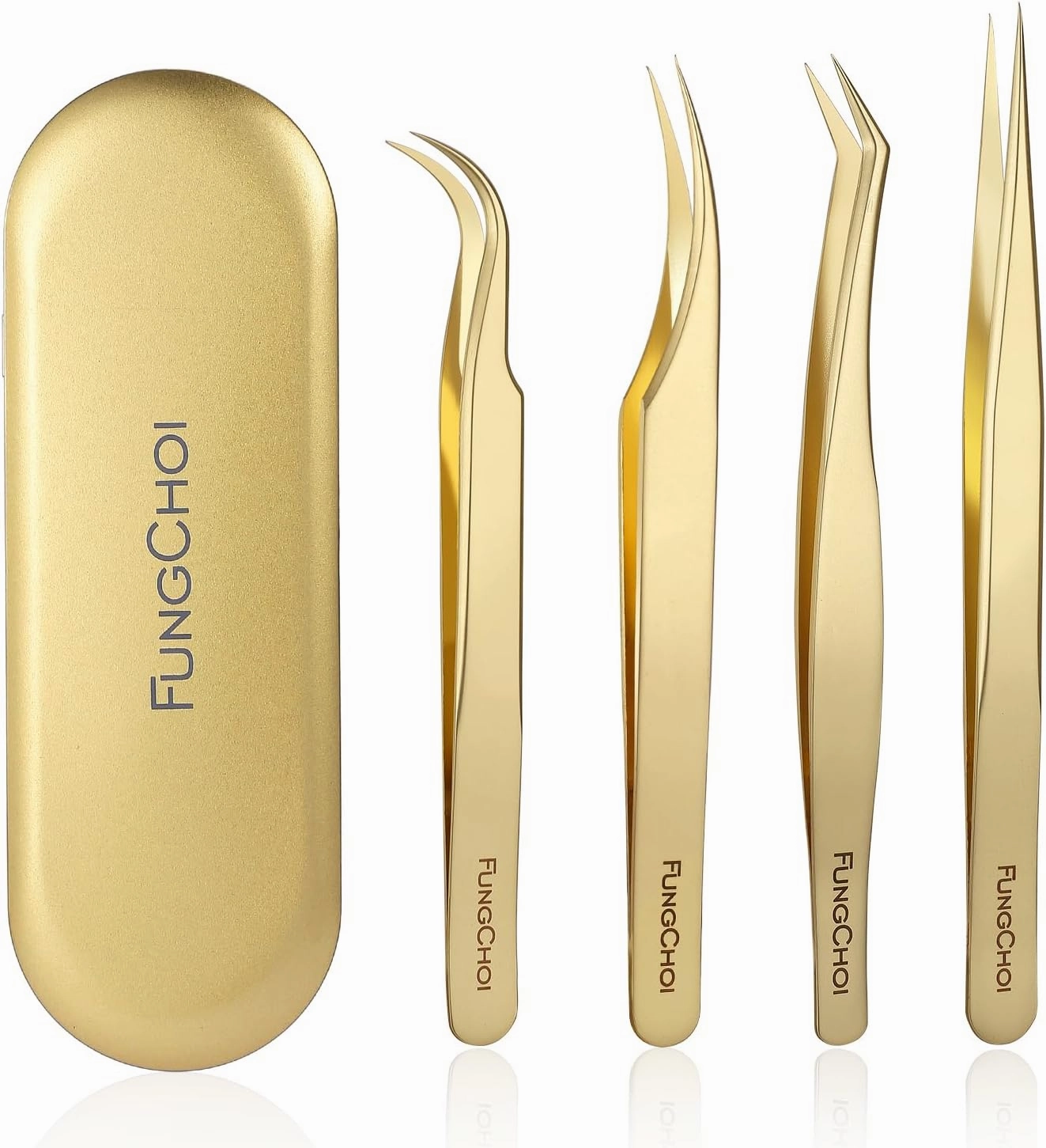 4-Piece High Precision Eyelash Extension Tweezers Set, Straight and Curved Lash Tweezers for Extensions, Volume Lash Tweezers for Crafting, with Iron Box Packaging