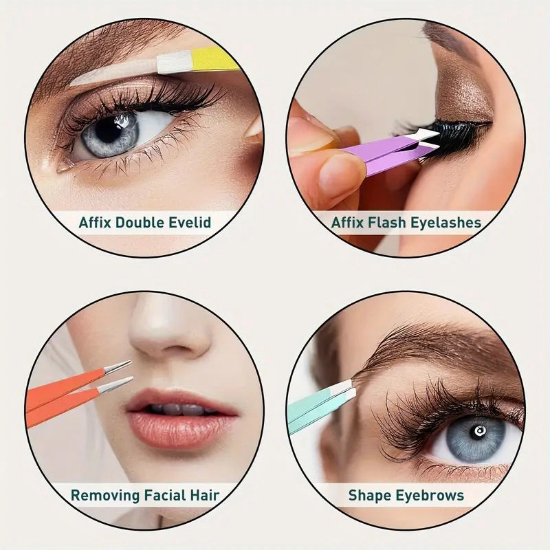 4-Pieces: Tweezers For Eyebrows, Straight, Slant, Angled and Pointy Tip