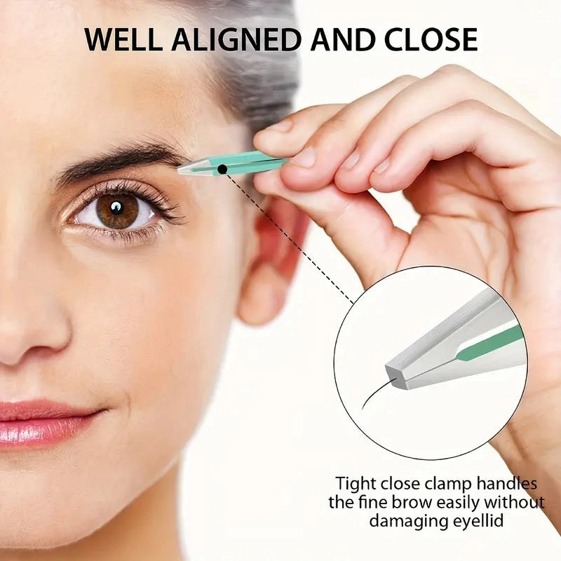 4-Pieces: Tweezers For Eyebrows, Straight, Slant, Angled and Pointy Tip