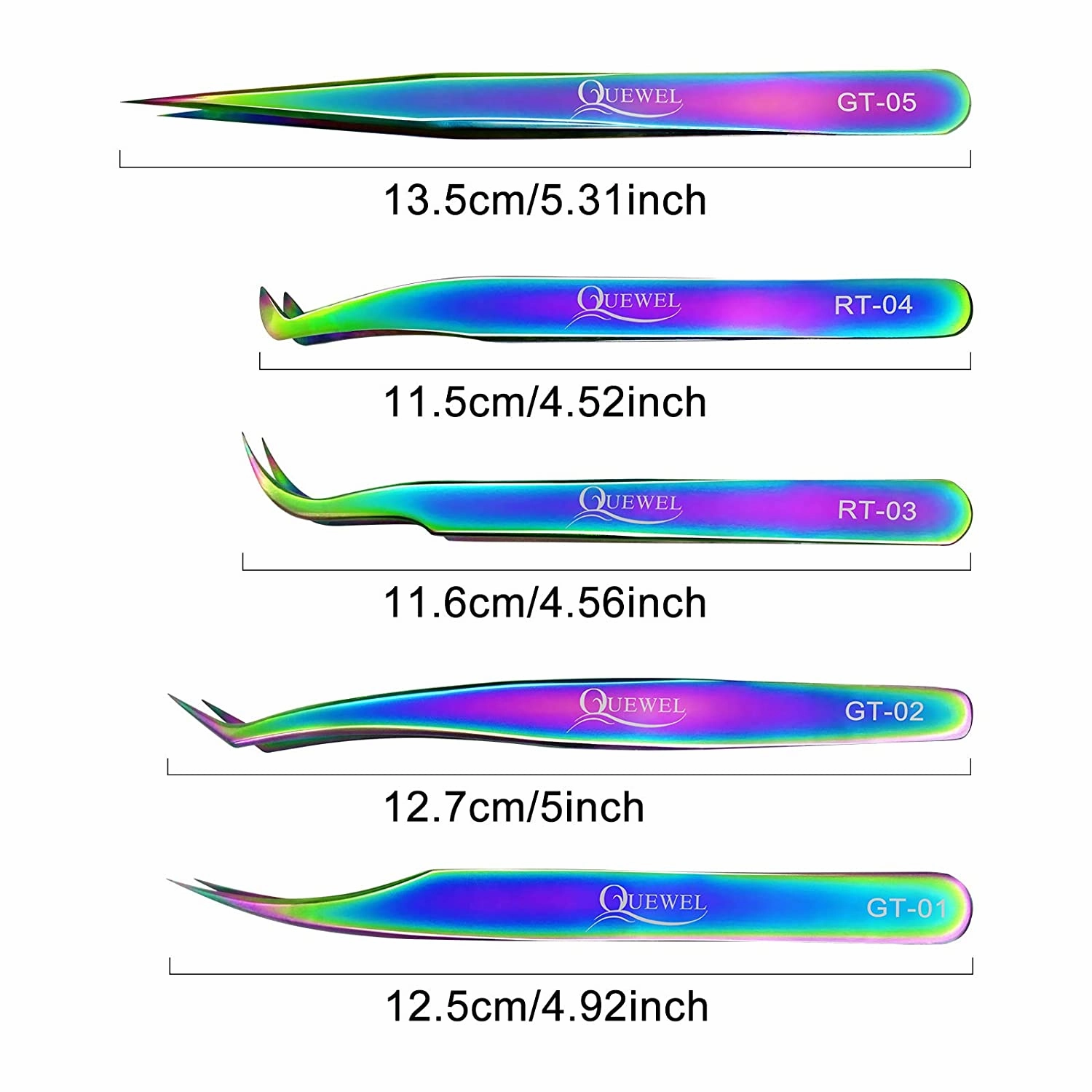 5PCS Rainbow Eyelash Extensions Tweezers Set