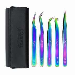 5PCS Rainbow Eyelash Extensions Tweezers Set