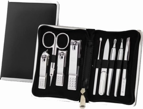 777 Three Seven TS-940C Nail Care Set - 9 Essential Tools, Made in Korea, 50 Years Heritage, Black / Chrome
