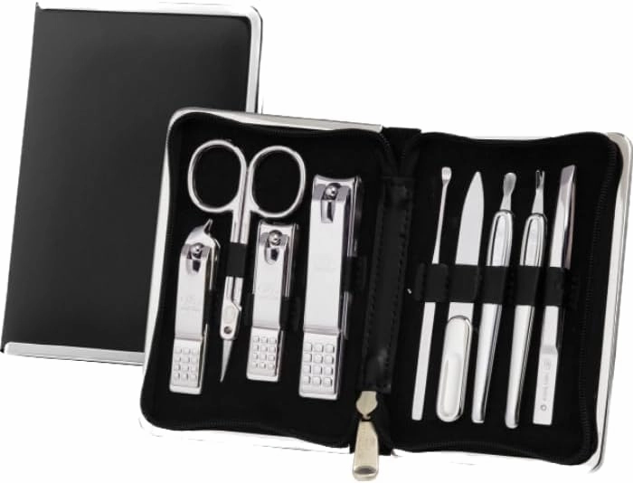 777 Three Seven TS-940C Nail Care Set - 9 Essential Tools, Made in Korea, 50 Years Heritage, Black / Chrome