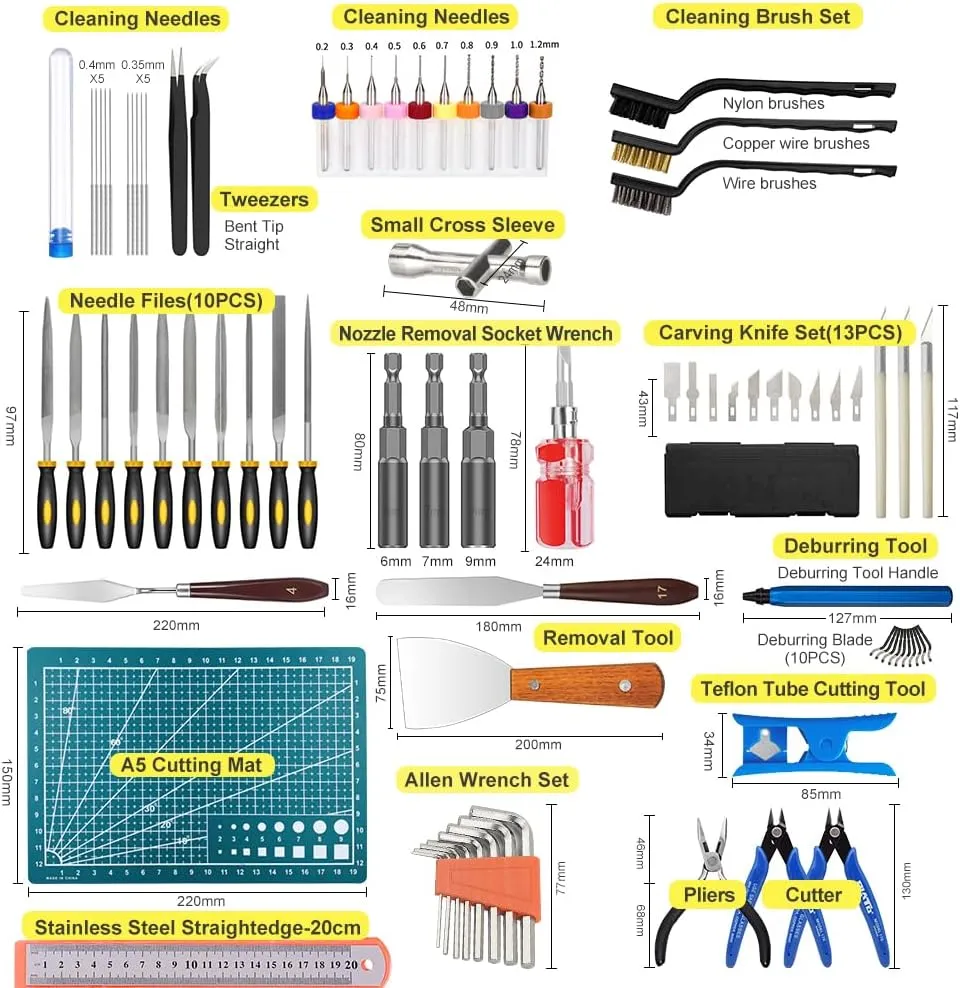 82 Pcs 3D Printer Tool Kit with Case, 3D Printing Tools with Accessories of Deburring Tool, Nozzle Cleaning Kit, Screwdriver Kit, Tube Cutter for 3D Print Removing, Cleaning, Finishing, Craving