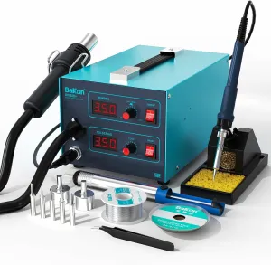 852d  Heat Gun And Soldering Iron 2-In-1 Kit, Smd Hot Air Rework Soldering Station, Multiple Functions Electronics Kit, Led Digital Display, Knob Type Adjustable Temperature (BK852D )