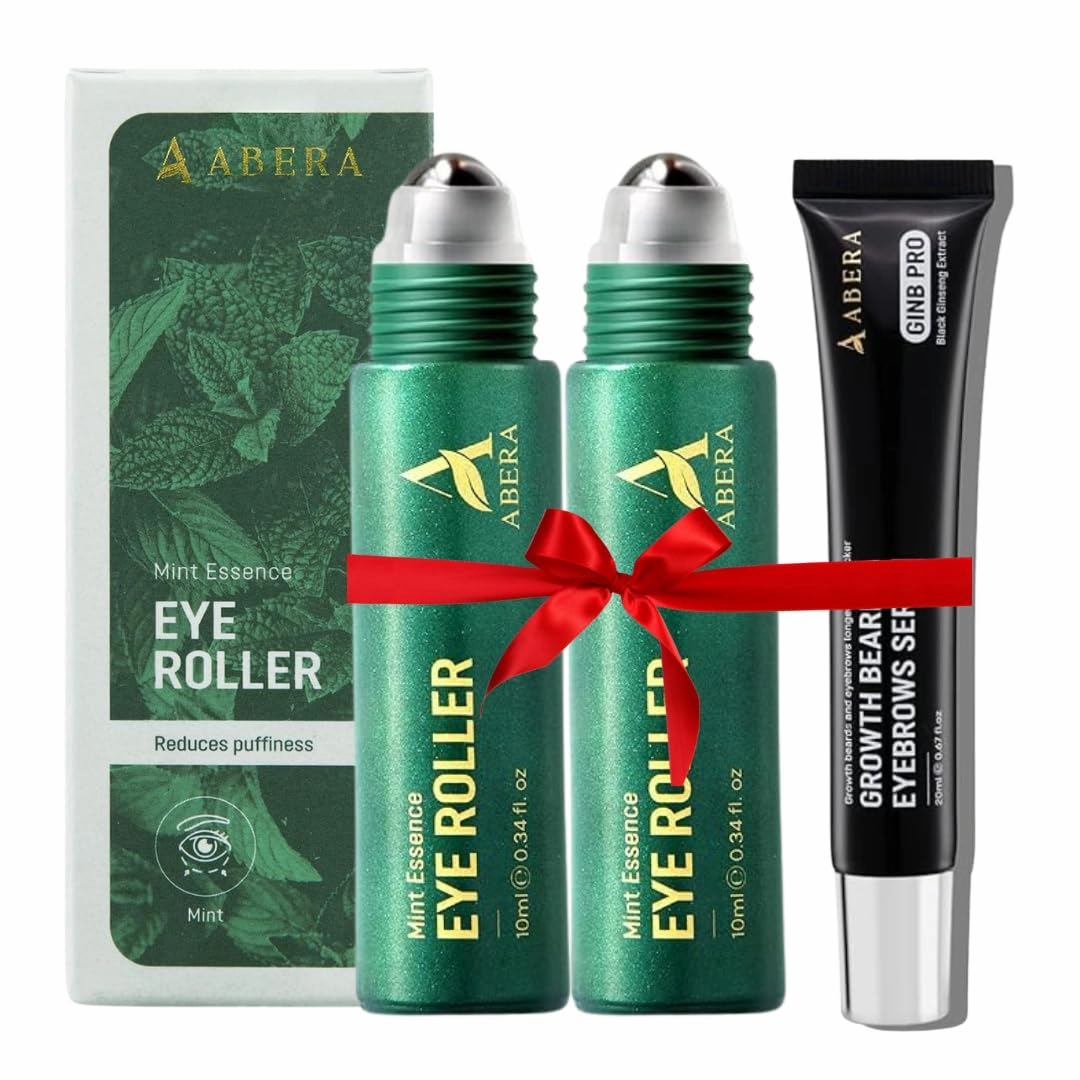 Abera Eye Roller Serum for Men – Cooling Roller for Puffy Eyes & Dark Circles, Under Eye Treatment with Mint Essence, Vitamin C & Peptides, 0.34 Fl Oz, 2 Box   1 Eyebrows Serum