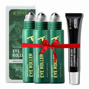 Abera Eye Roller Serum for Men – Cooling Roller for Puffy Eyes & Dark Circles, Under Eye Treatment with Mint Essence, Vitamin C & Peptides, 0.34 Fl Oz, 3 Box   1 Eyebrows Serum