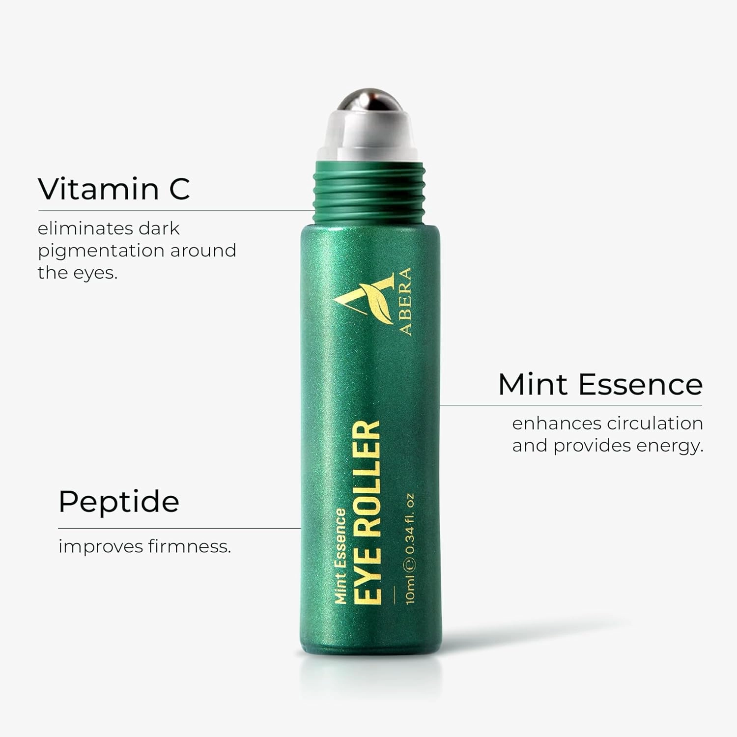 Abera Eye Roller Serum for Men – Eye Bags, Dark Circles & Puffiness Treatment – Mint Essence with Vitamin C & Peptides 0.34 fl oz (Set 3   5 Eyemask)