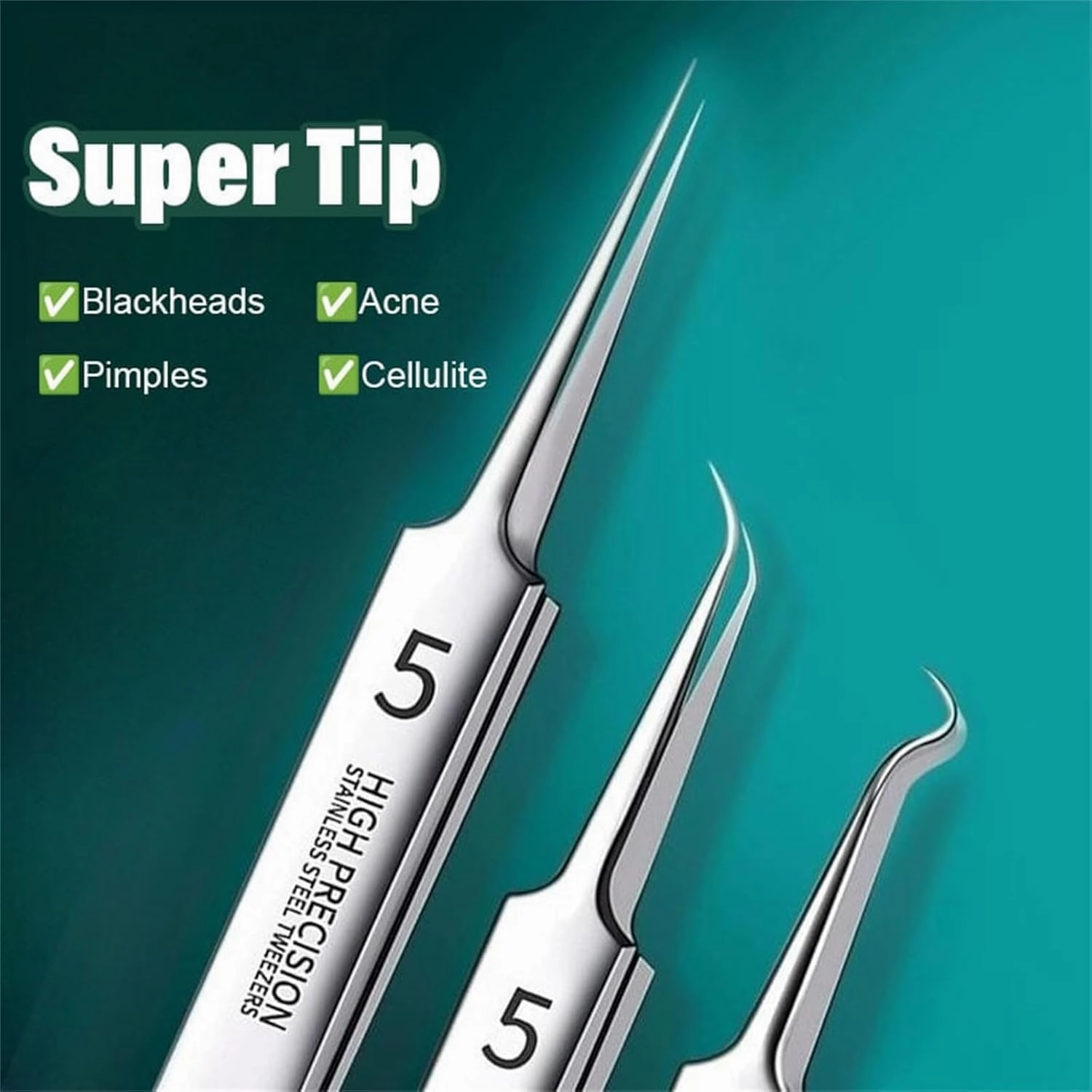 Acssart, Acssart Tweezers, Acssart Blackhead, Acssart Blackhead Remover, Acssart Stainless Steel Blackhead Remover, Stainless Steel Blackhead & Extractor Set, Gentle and Easy to Clean (8Pcs)