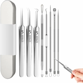 Acssart, Acssart Tweezers, Acssart Blackhead, Acssart Blackhead Remover, Acssart Stainless Steel Blackhead Remover, Stainless Steel Blackhead & Extractor Set, Gentle and Easy to Clean (8Pcs)