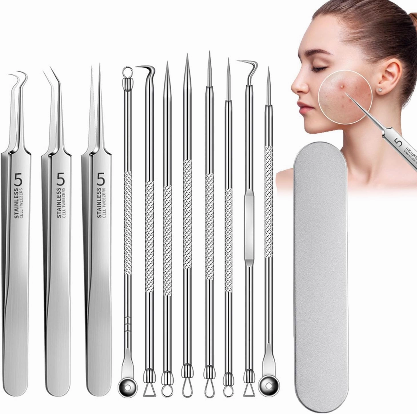 Acssart Tweezers,Acssart Stainless Steel Blackhead Remover Tool Kit,Stainless Steel Blackhead Remover Tool,Blackhead Tweezers Professional,Blackhead Extractor Tool,Acsart Remover Tool (1 Set)