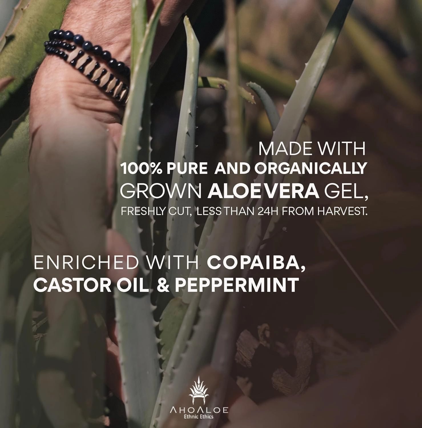 AHOALOE Brazilian Aloe Vera Gel - Multipurpose Moisturizing Natural Gel with Copaiba, Castor Oil and Fresh Mint and Natural for Face, Skin and Hair - After Sun Care, Sunburn Relief 8.4oz