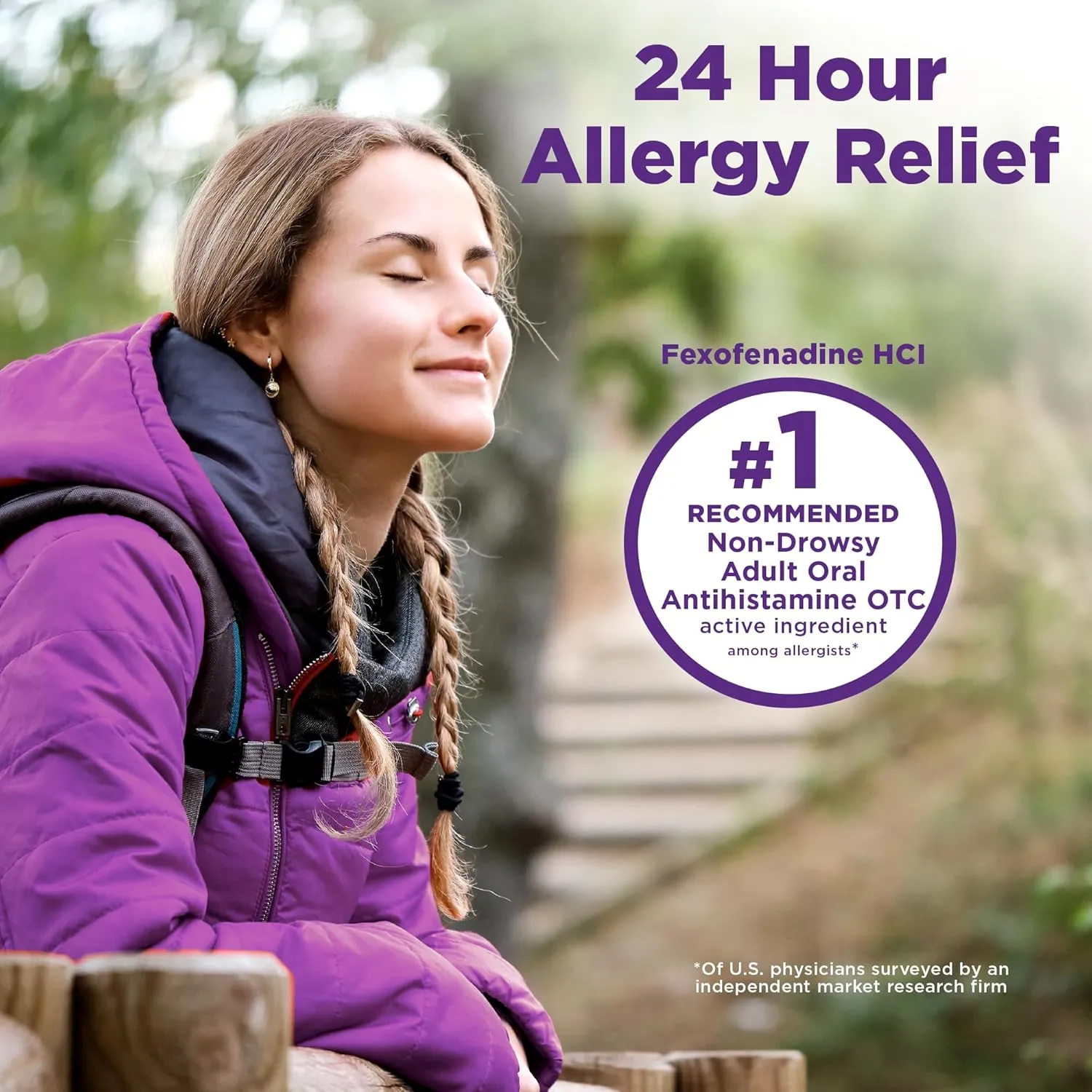 Amazon Basic Care Allergy Relief, 24 Hour, Fexofenadine Hydrochloride 180 mg, Non-Drowsy Antihistamine, Cool Mint Coated Tablets, 70 Count