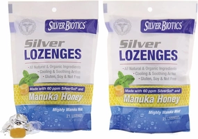 American Biotech Labs Silver Biotics Silver Lozenges w/60ppm SilverSol and Manuka Honey, Mighty Manuka Mint (21 Count) (2 Pack)