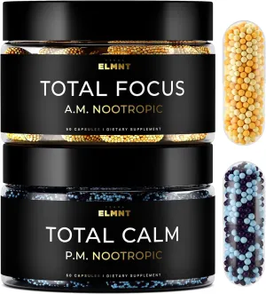 AMPM Nootropic Total Focus   Calm 9X Strength w. Caffeine, L-Theanine, Alpha GPC, L-Tyrosine, Ashwagandha - X-Release Energy Pills Nootropics Brain Support Supplements for Memory and Focus Supplement