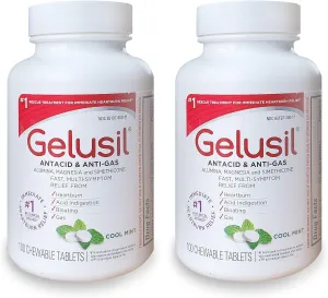 Antacid & Anti Gas Tablets - Immediate Heartburn Relief, Acid Reflux & Bloating & Gas Relief - Alumina, Magnesia & Simethicone - Cool Mint - 200ct