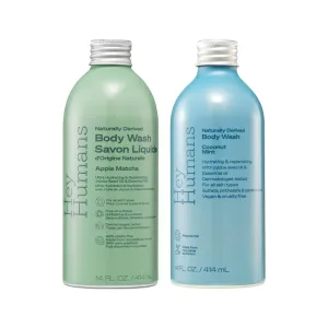 Apple Matcha and Coconut Mint - Moisturizing Body Wash with Natural Ingredients & Jojoba Oil | Clean, Vegan, Sulfate Free Bath & Body Wash for Women & Men | Recyclable Bottle, 14 Fl Oz (Variety Pack)