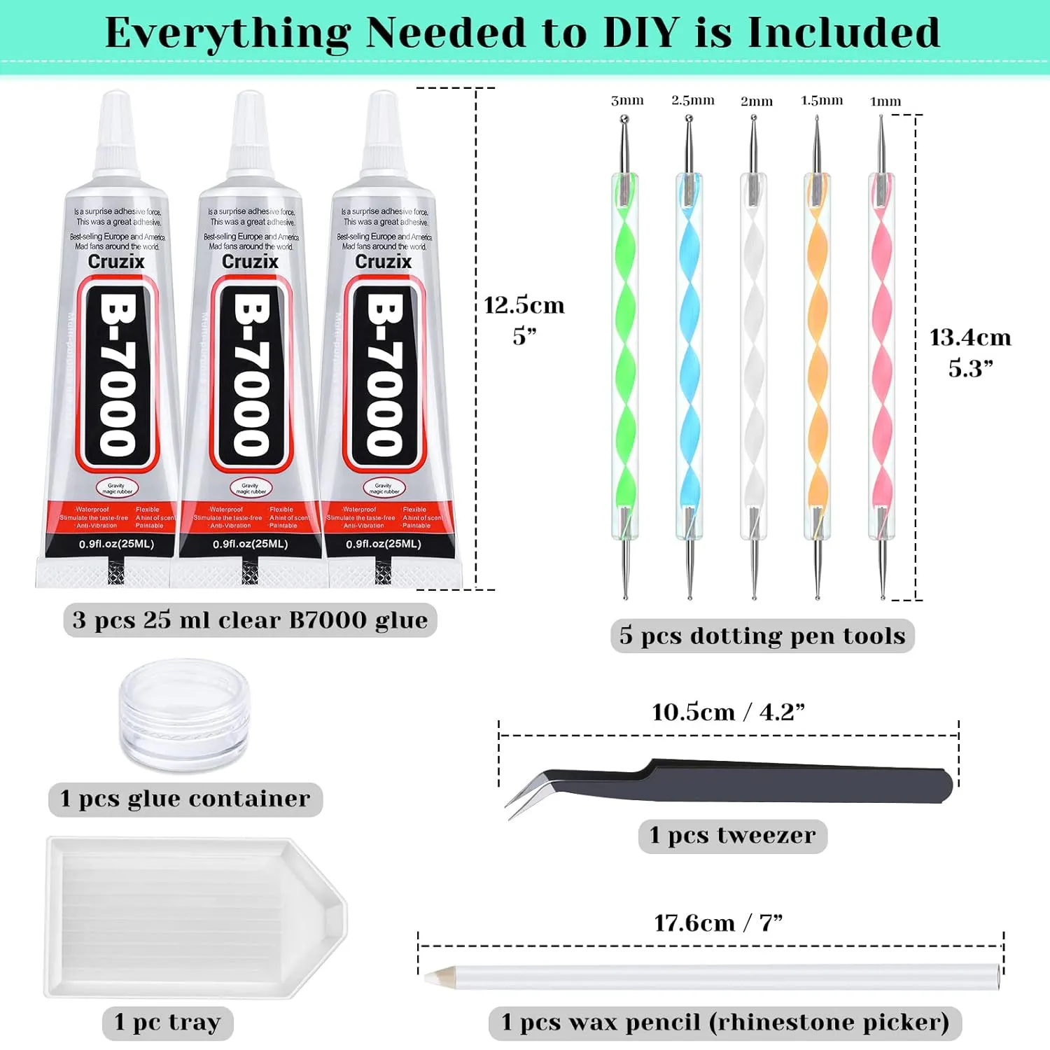 B7000 Glue Clear with Precision Tip, B-7000 Jewelry Bead Glue Adhesive Medium Viscosity with Art Dotting Stylus Pens Rhinestone Applicator Kit for Clothes Fabric Nail Crafts DIY (3 PCS, 25 ML/ 0.9 oz)