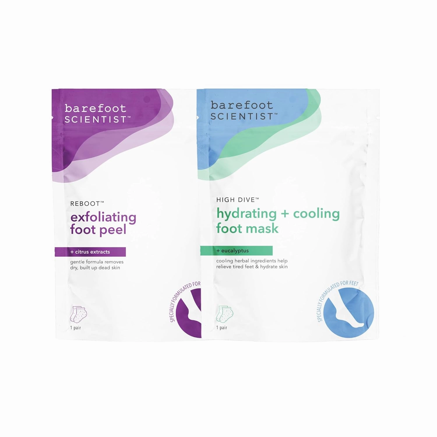 Barefoot Scientist Foot Care Bundle: Reboot Exfoliating Foot Peel & High Dive Hydrating & Cooling Foot Mask for Soft, Smooth, Refreshed, and Moisturized Feet