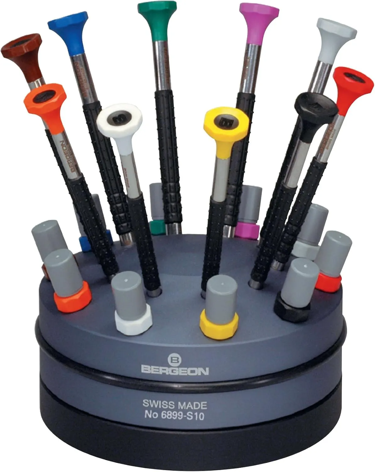 Bergeon 55-604 6899-S10 Rotating Stand with 10 Ergonomic Screwdrivers and 10 Tubes with Spare Blades Watch Repair Kit