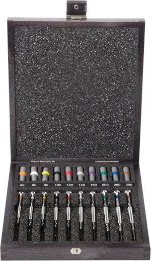 Bergeon 55-606 30080 Set of 10 Screwdrivers with 10 Tubes with Spare Blades in Wooden Box Watch Repair Kit