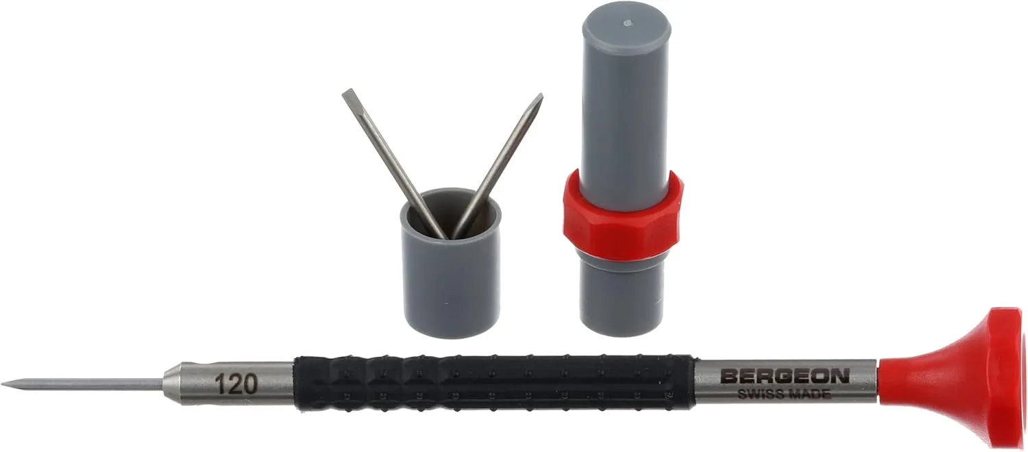 Bergeon 55-684 6899-AT-120 Stainless Steel Ergonomic 1.2mm Screwdriver with Spare Blades Watch Repair Kit