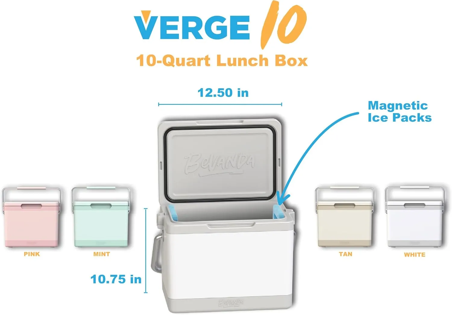 Bevanda - Verge Insulated Lunch Box Cooler - Durable Hard Shell - 2 Magnetic Ice Packs Included - Magnetic Lid & Air Tight Seal - Keeps Food Hot or Cold for Hours - Stainless Steel Handle