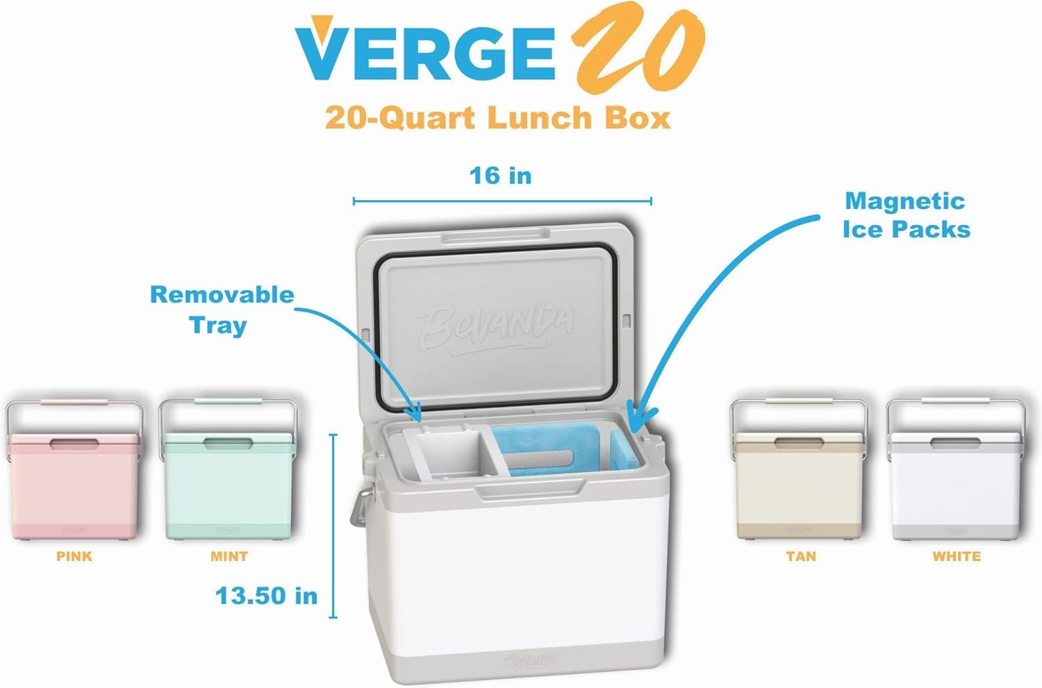 Bevanda - Verge Insulated Lunch Box Cooler - Durable Hard Shell - 2 Magnetic Ice Packs Included - Magnetic Lid & Air Tight Seal - Keeps Food Hot or Cold for Hours - Stainless Steel Handle