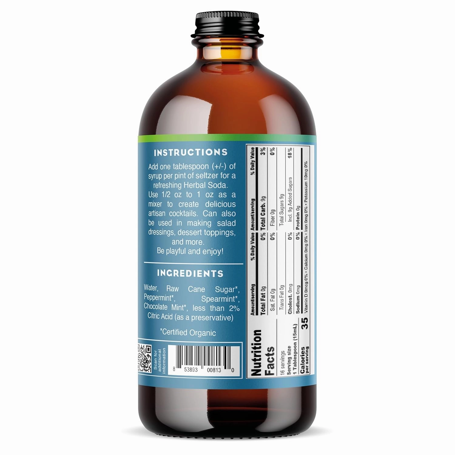 Bluestem Botanicals Organic Triple Mint Simple Syrup, 8 oz, Cocktail and Mocktail Mixer for Drinks, Non-Alcoholic