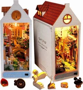 Book Nook Kit DIY Miniature House with LED Light Booknook Bookshelf Insert Decor Wooden Bookend Craft Hobby Diorama Kit Unique Gifts