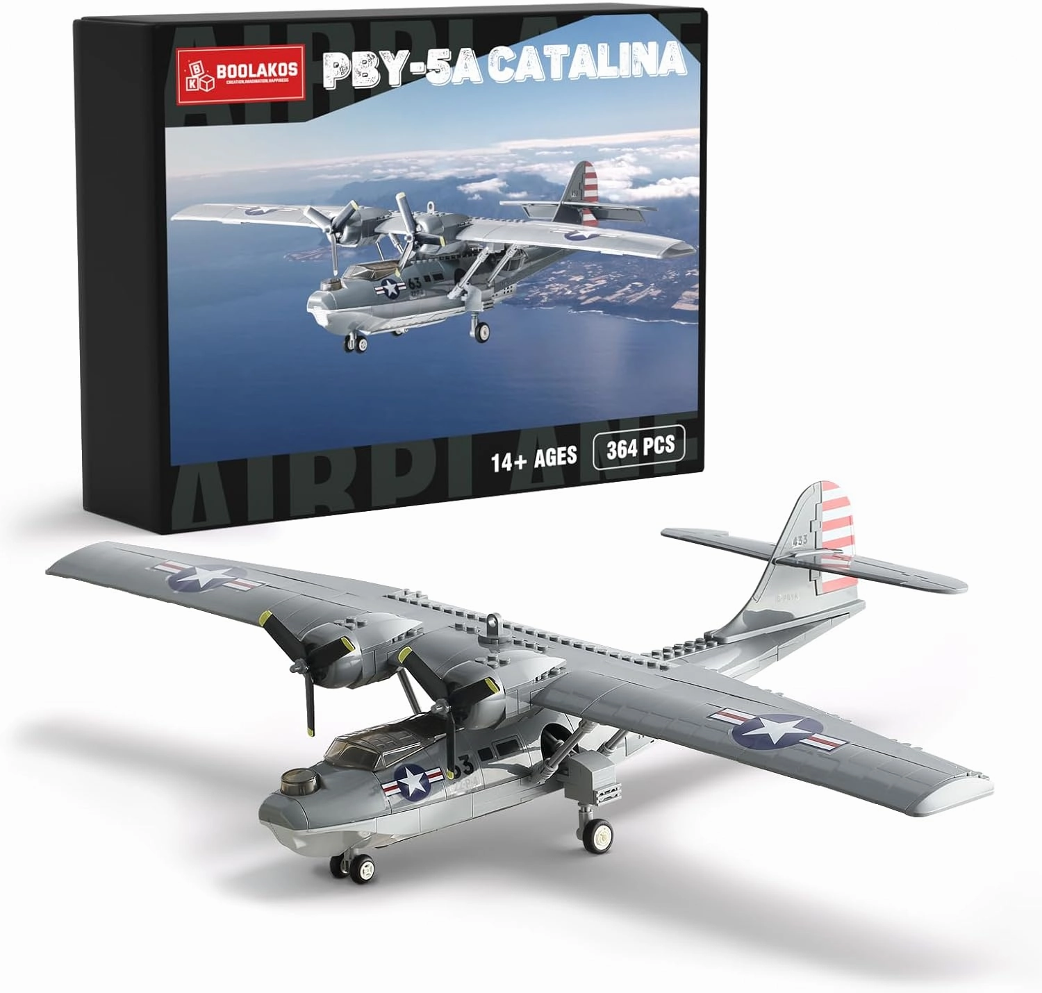 BOOLAKOS WW2 Airplane PBY-5A Catalina Building Blocks Sets, Military Building Toy, Collectible WWII Air Force Gift for Adults (364PCS)