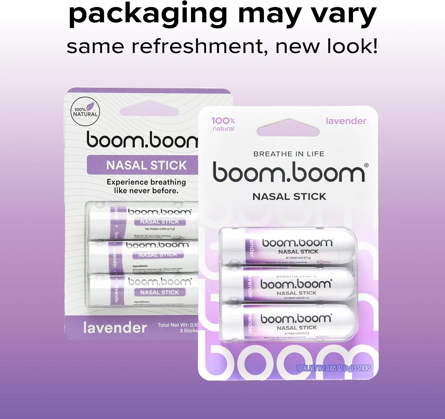 BoomBoom Nasal Stick (3 Pack) | Vapor Flow Technology | Better Breathing   Natural Focus | Cool Refreshing Sensation | Premium Essential Oils   Menthol Inhaler (Lavender)
