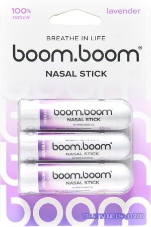 BoomBoom Nasal Stick (3 Pack) | Vapor Flow Technology | Better Breathing   Natural Focus | Cool Refreshing Sensation | Premium Essential Oils   Menthol Inhaler (Lavender)